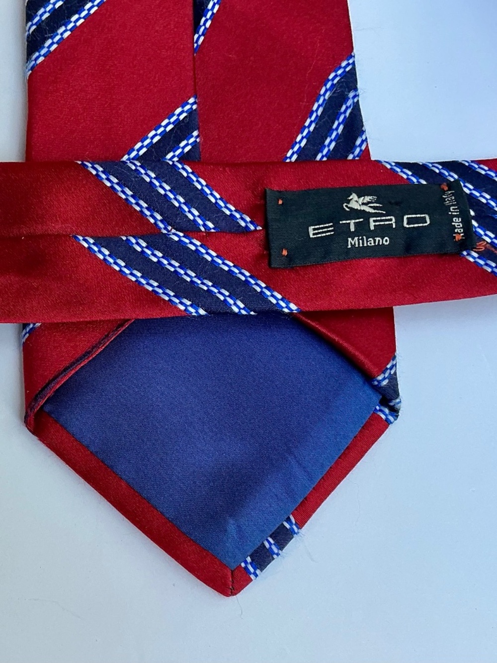 ETRO Milano red with blue stripes silk tie made in Italy 🇮🇹